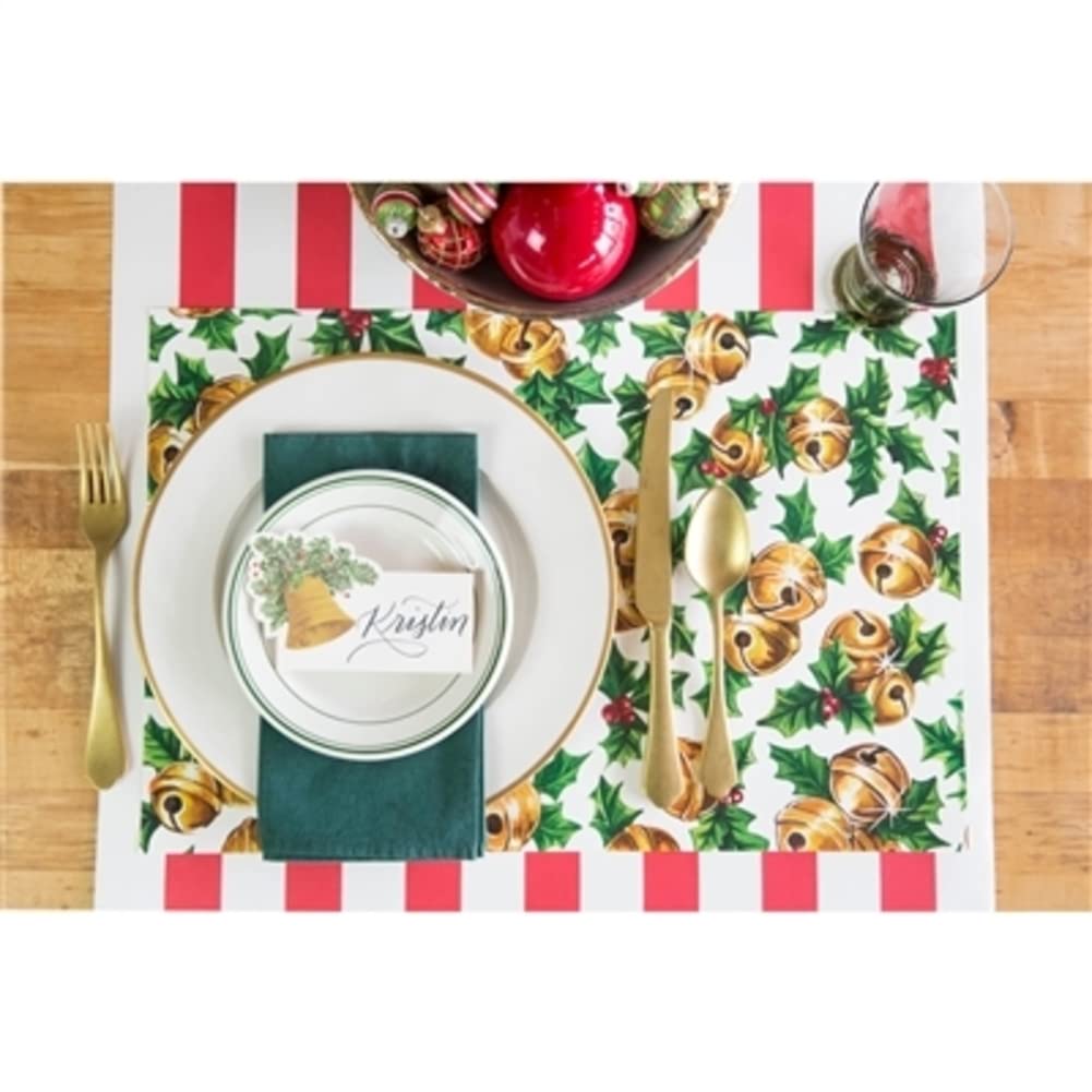Christmas Paper Placemats for Dining Table - Jingle Bells Disposable Square Table Mats (24 Sheets/Pad) - USA Made - Perfect for Holiday Parties, Family Gatherings & Festive Decorations