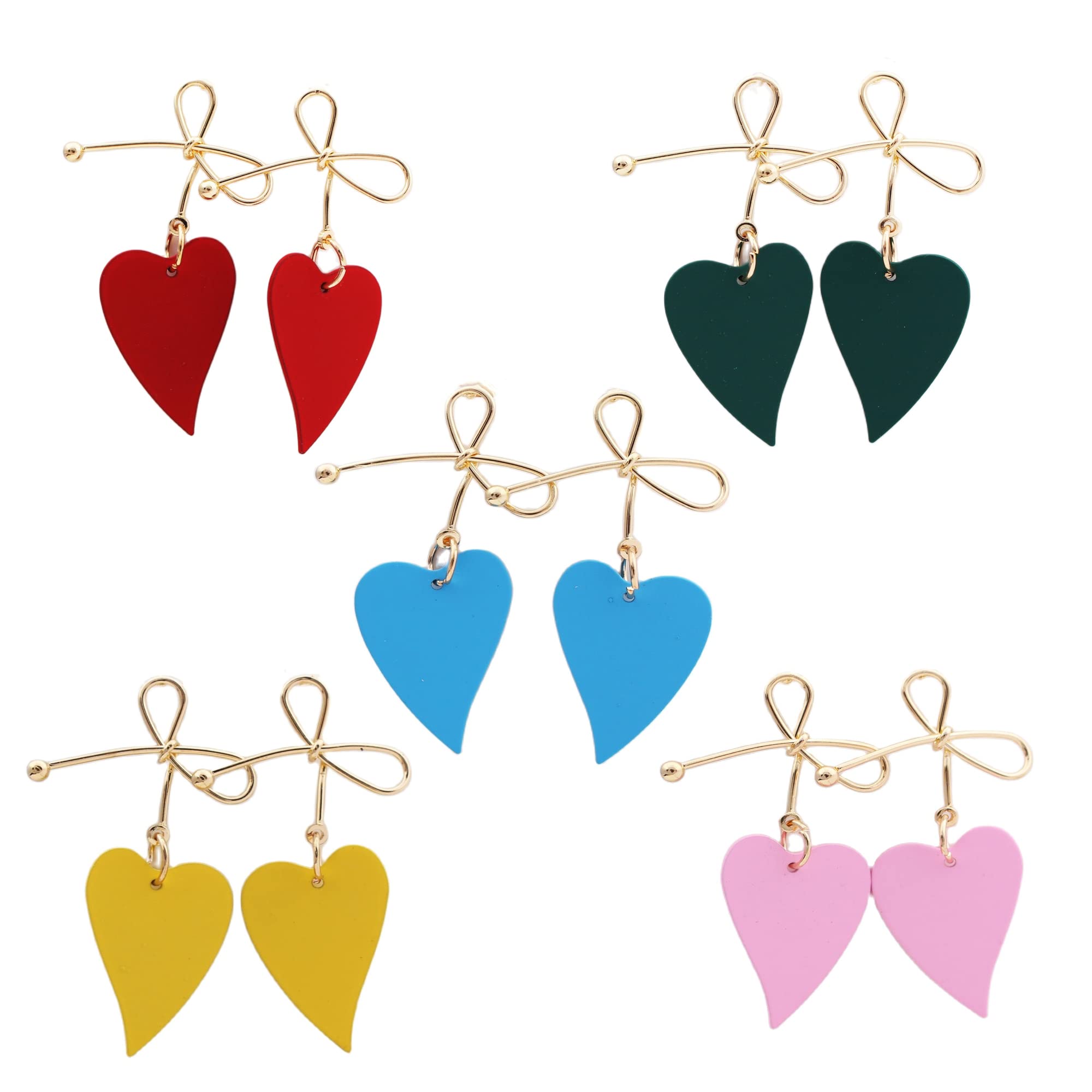Valentine's Day Heart Shaped Dangle Earrings for Women - Multicolor Red & Pink Crystal Pendant Jewelry Set, Romantic Gift for Girlfriend, Wife, Wedding, Anniversary, Date Night