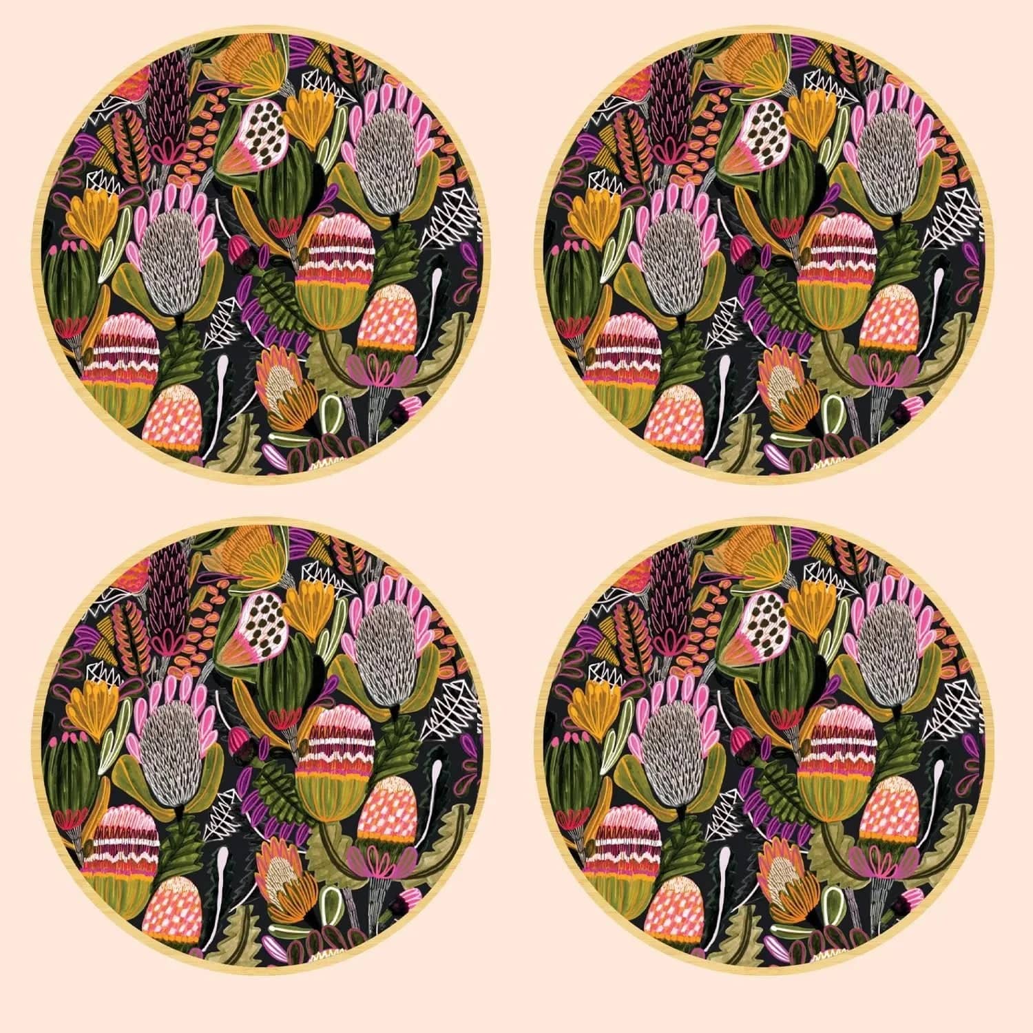 Premium Bush Banksia Australian Wooden Coaster Set - Natural Wood Drink Coasters for Home & Bar - Perfect for Protecting Tables from Hot & Cold Beverages