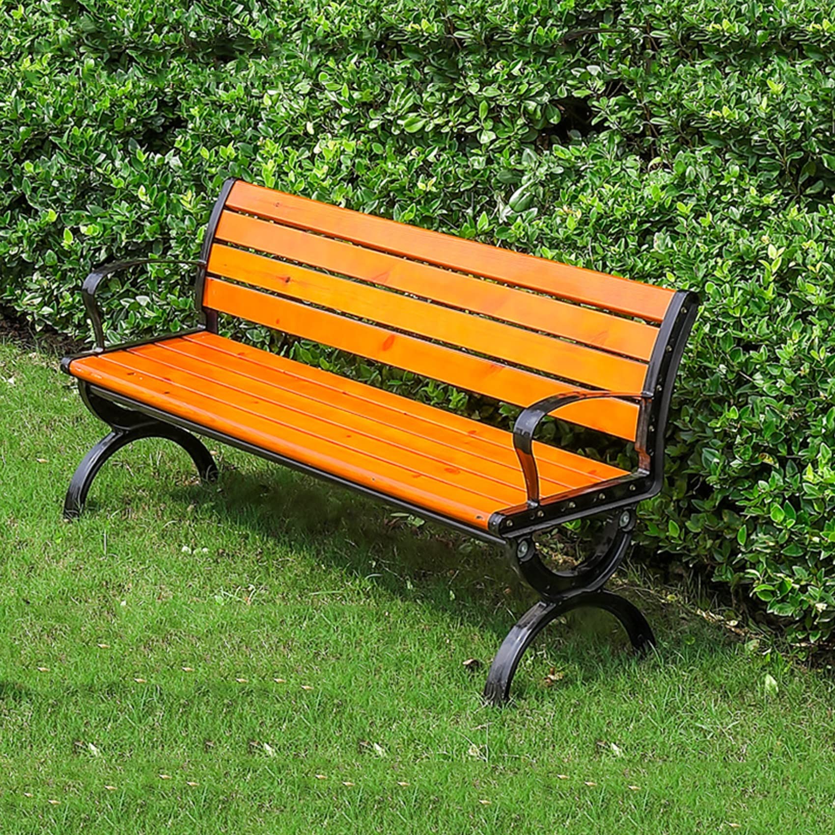 67IN(170CM) Cast Aluminum Outdoor Bench with Preservative Wood - Durable Patio Garden Bench for Backyard, Lawn, Porch & Walkway | Perfect for Relaxing, Entertaining & Outdoor Decor
