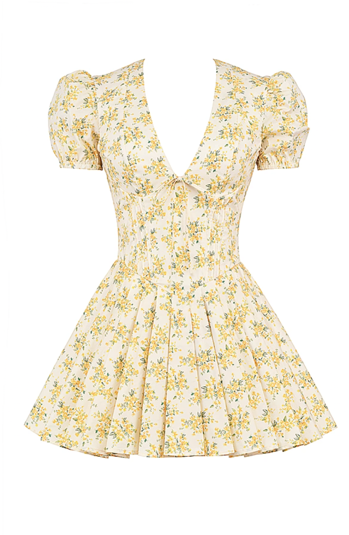 CARLOTTA Floral Pleated Mini Dress - Women's Summer Party Cocktail Dress for Weddings, Dates & Special Occasions