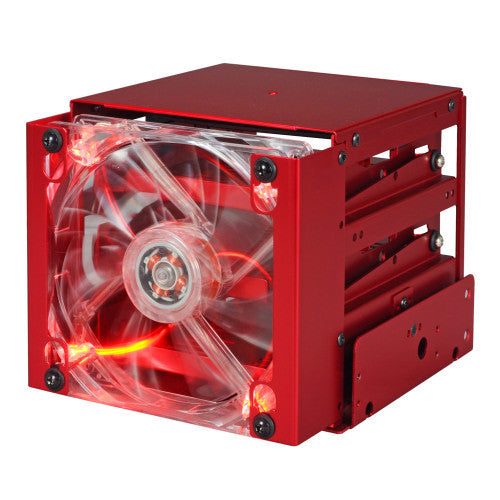 Lian Li EX-332NR Anti Vibration HDD Cage with Cooling Fan - Anodized Red for PC Case - Perfect for Gaming Rigs & Silent Workstations