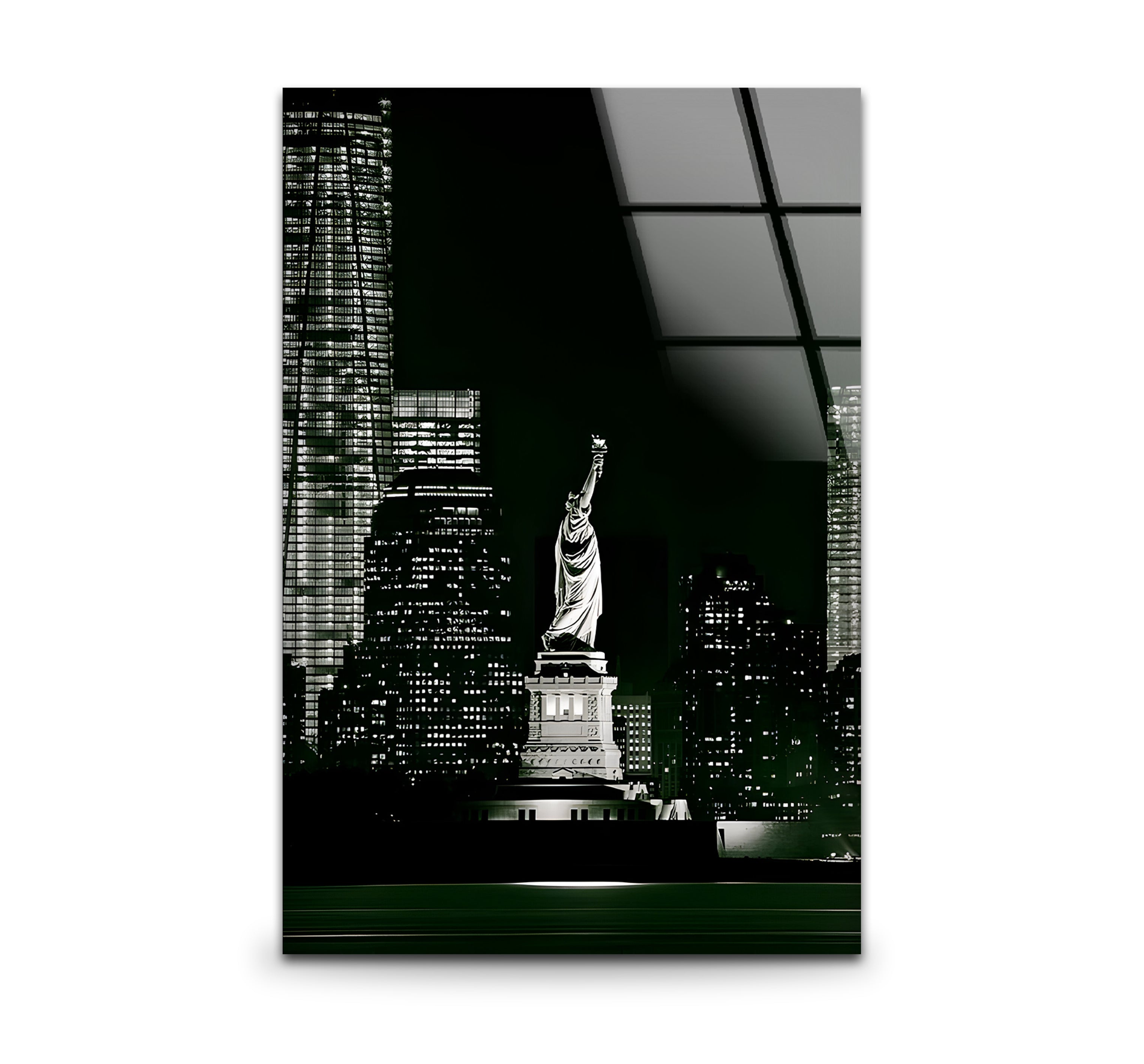 Black & White Statue of Liberty Glass Wall Art - Elegant Home Decor for Living Room, Office & Gifts - USA Patriotic Souvenir & New York Themed Interior Design