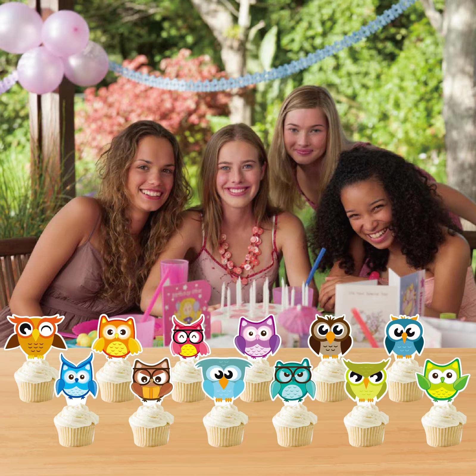 24pcs Safari Jungle Animal Cupcake Toppers - Owl & Wildlife Theme Party Decorations for Kids Birthday, Baby Shower & Zoo Themed Events