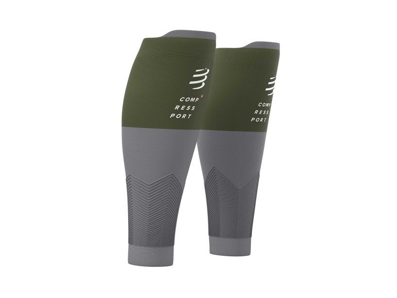 Compressport Unisex 2V2 Calf Sleeve RF - Green/Steel Grey | Compression Support for Running, Cycling & Sports Recovery | SU00002B_626