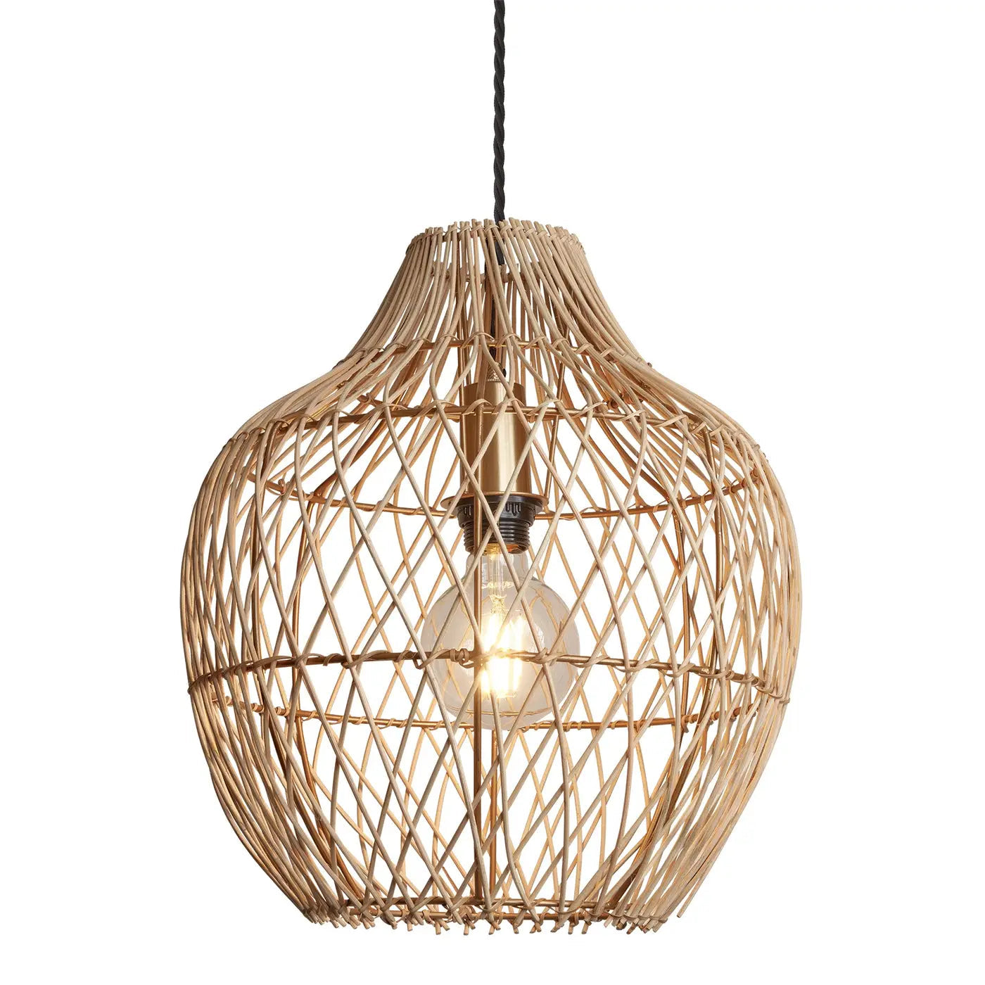 14 Inch Coastal Rattan Pear Ceiling Pendant Light - Boho Home Decor for Living Room, Bedroom, or Dining Area