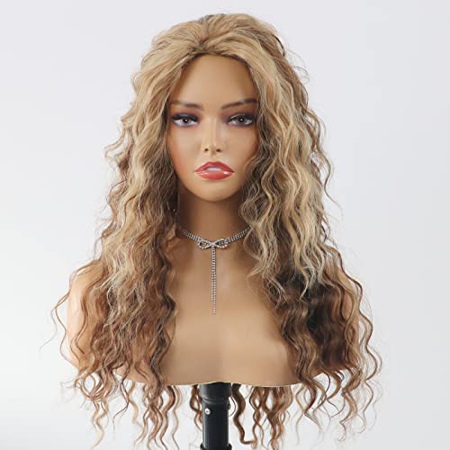 Curly Blonde Brown Reverse Ombre Wig - Long Synthetic Hairpiece for Cosplay, Halloween & Daily Fashion