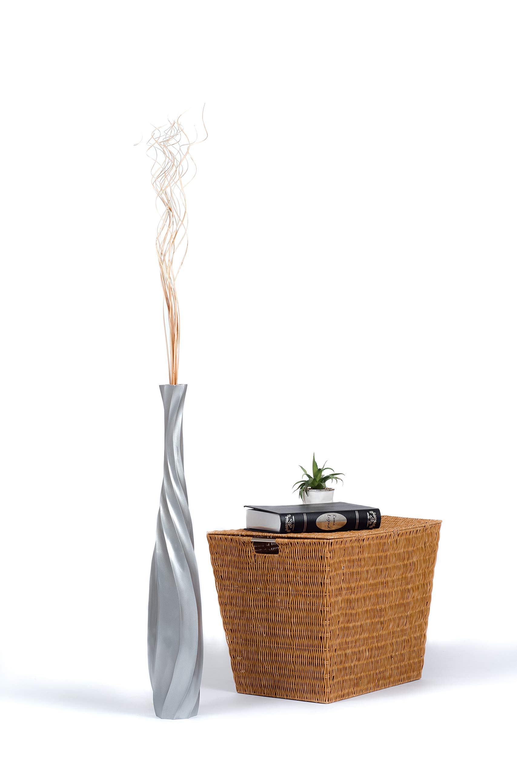 Leewadee 28 Inch Large Silver Floor Vase - Wooden Farmhouse Decor for Flowers, Fake Plants & Pampas Grass - Perfect for Living Room, Entryway or Wedding Centerpiece Decorations