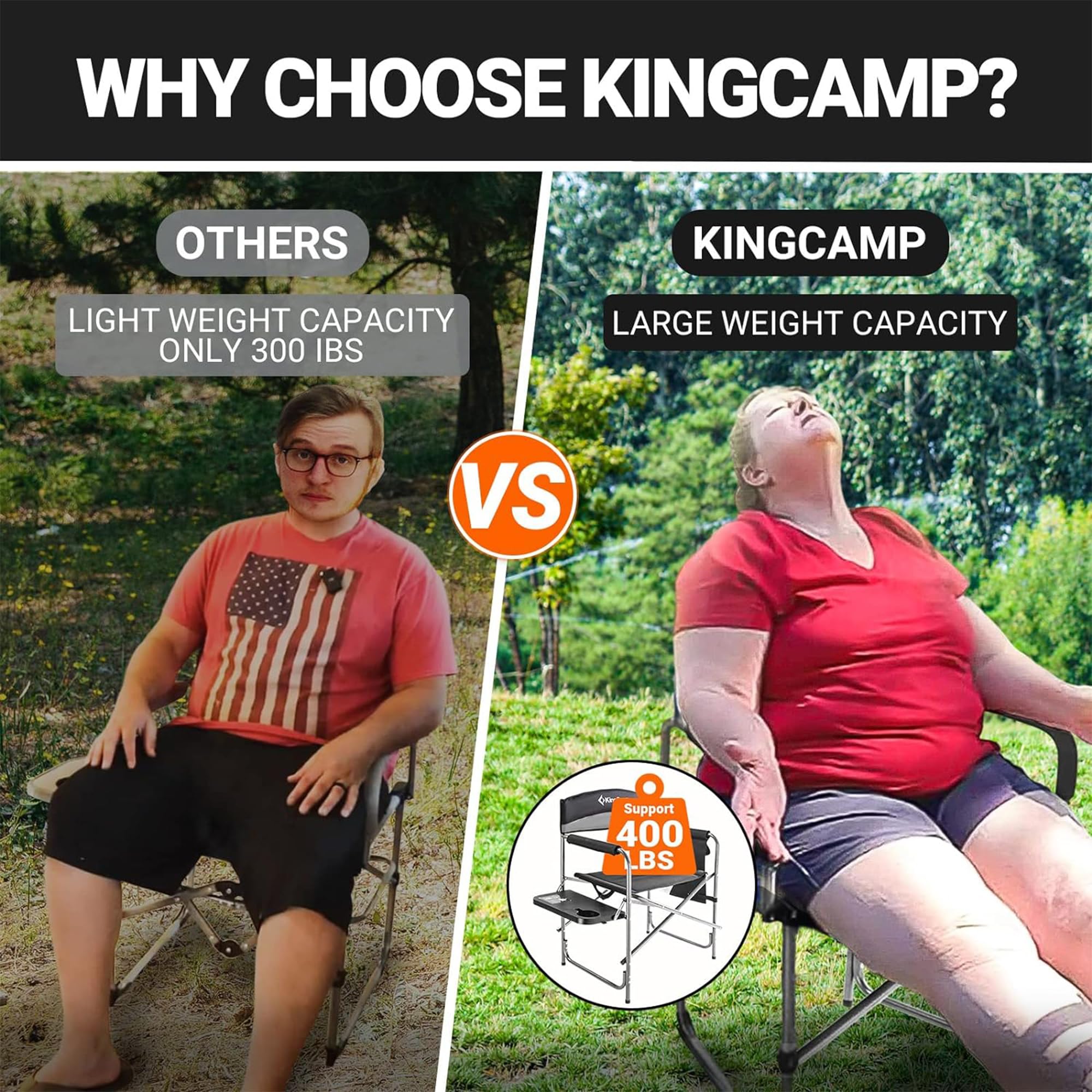 KingCamp 2-Pack Heavy Duty Folding Director Chairs with Side Table & Storage Pouch - Portable Outdoor Camping Chairs for Patio, Beach, Picnic, Backyard & Tailgating (Red)