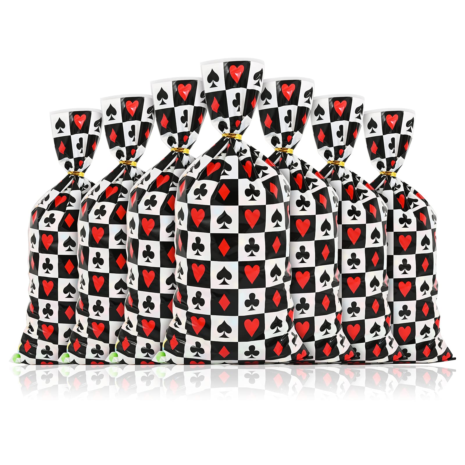 100 Pcs Casino Treat Bags - Poker Print Cellophane Candy Bags with Twist Ties for Casino Theme Party, Birthday, Poker Night & Game Night Supplies - Perfect for Casino Parties, Poker Events, Birthday Favors & Candy Packaging