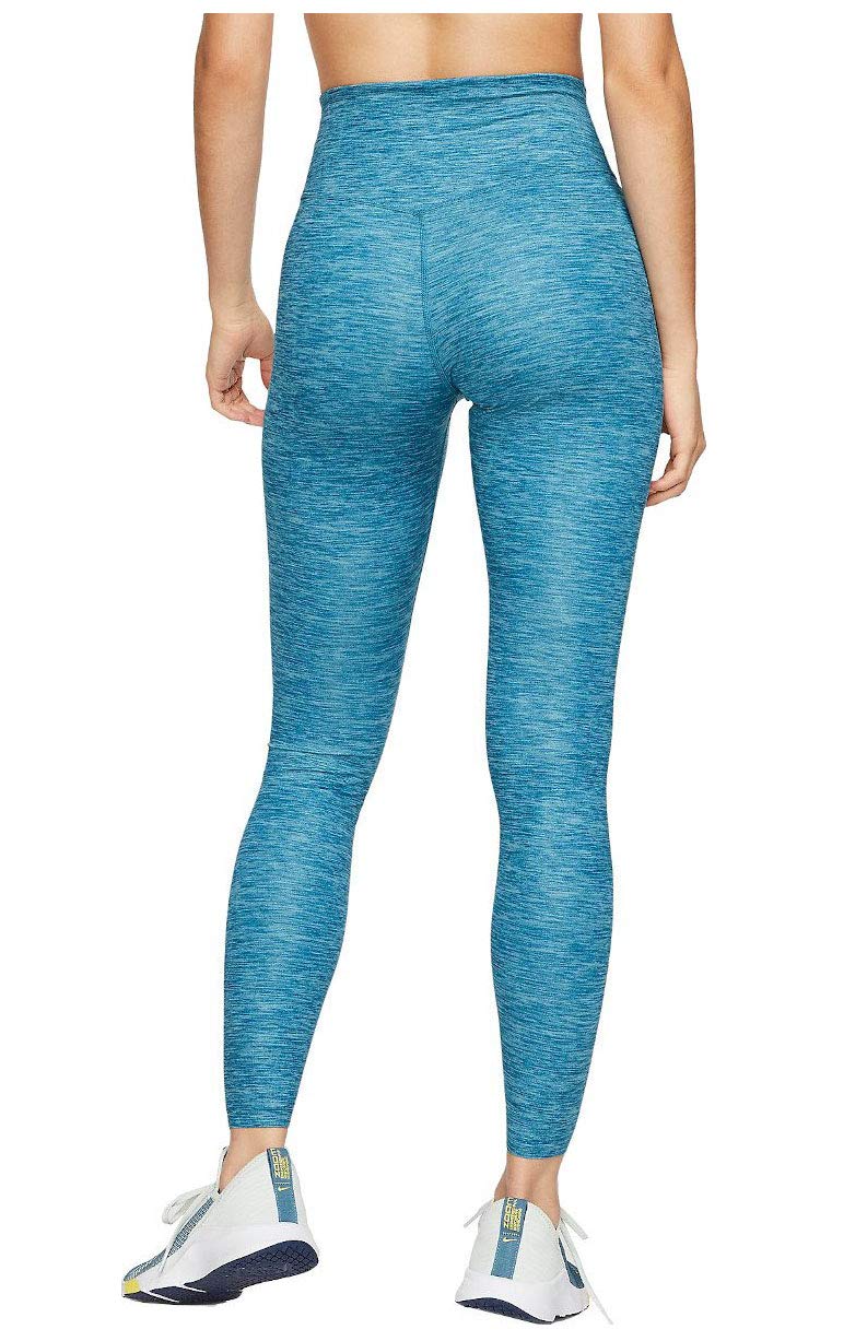 Nike Women's One Luxe Heathered Mid-Rise Workout Leggings - Dark Atomic Teal/Clear, Large | High-Waisted Yoga Pants for Running, Gym & Lounge Wear