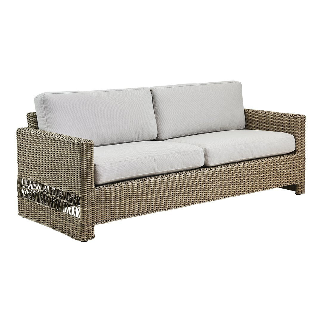 Carrie Outdoor 3-Seater Sofa - Waterproof Patio Furniture Set for Garden, Poolside & Backyard - Comfortable All-Weather Wicker Sectional Couch with Cushions
