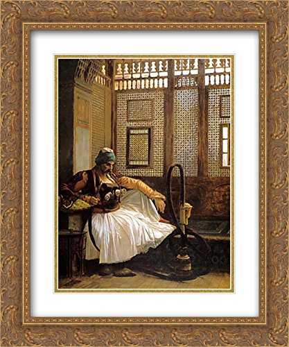 Jean Leon Gerome Museum Art Print - 20x24 Gold Ornate Frame with Double Matting | Smoking Arnaut Painting | Wall Decor for Living Room, Office & Gallery