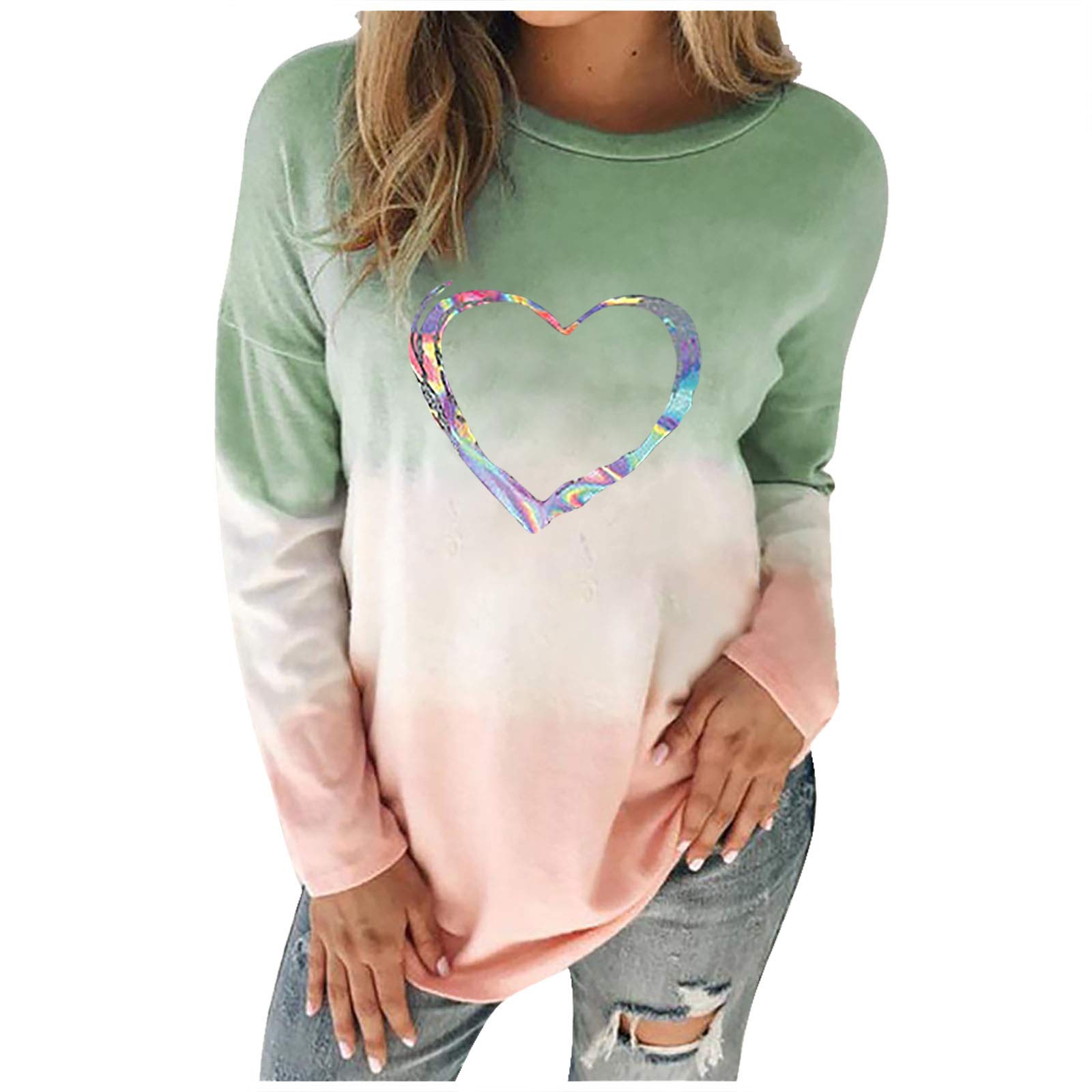 Women's Tie Dye Love Heart Sweatshirt - Cozy Long Sleeve Crewneck Pullover for Fall & Winter | Casual Loose Fit Top for Date Nights, Coffee Dates & Weekend Outings