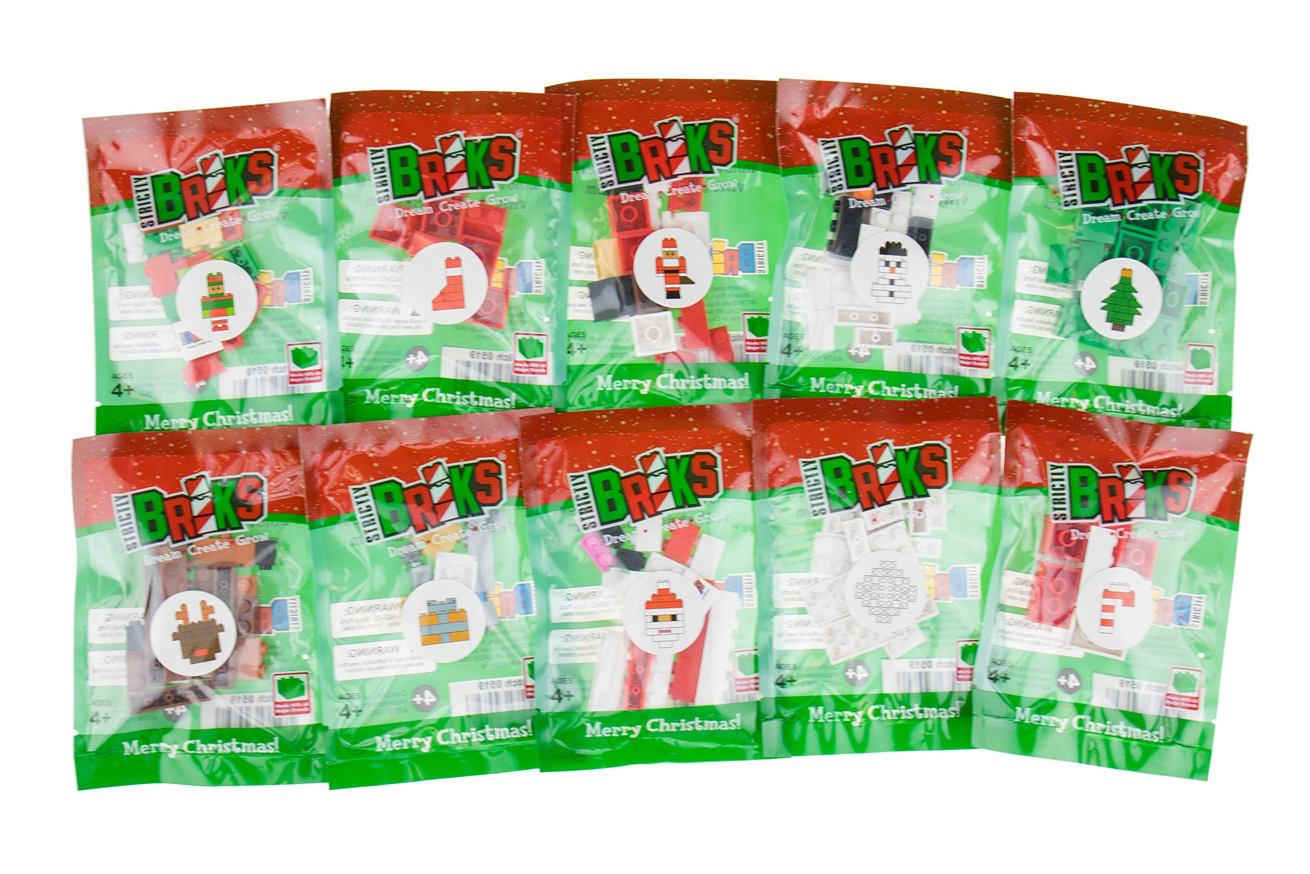 Strictly Briks 3D Christmas Themed Building Bricks Set - 100% Compatible with Lego & Major Brick Brands (10-Pack) - Creative STEM Toys for Kids Ages 4+ - Perfect for Holiday Decorations, Gift Giving & Family Building Activities