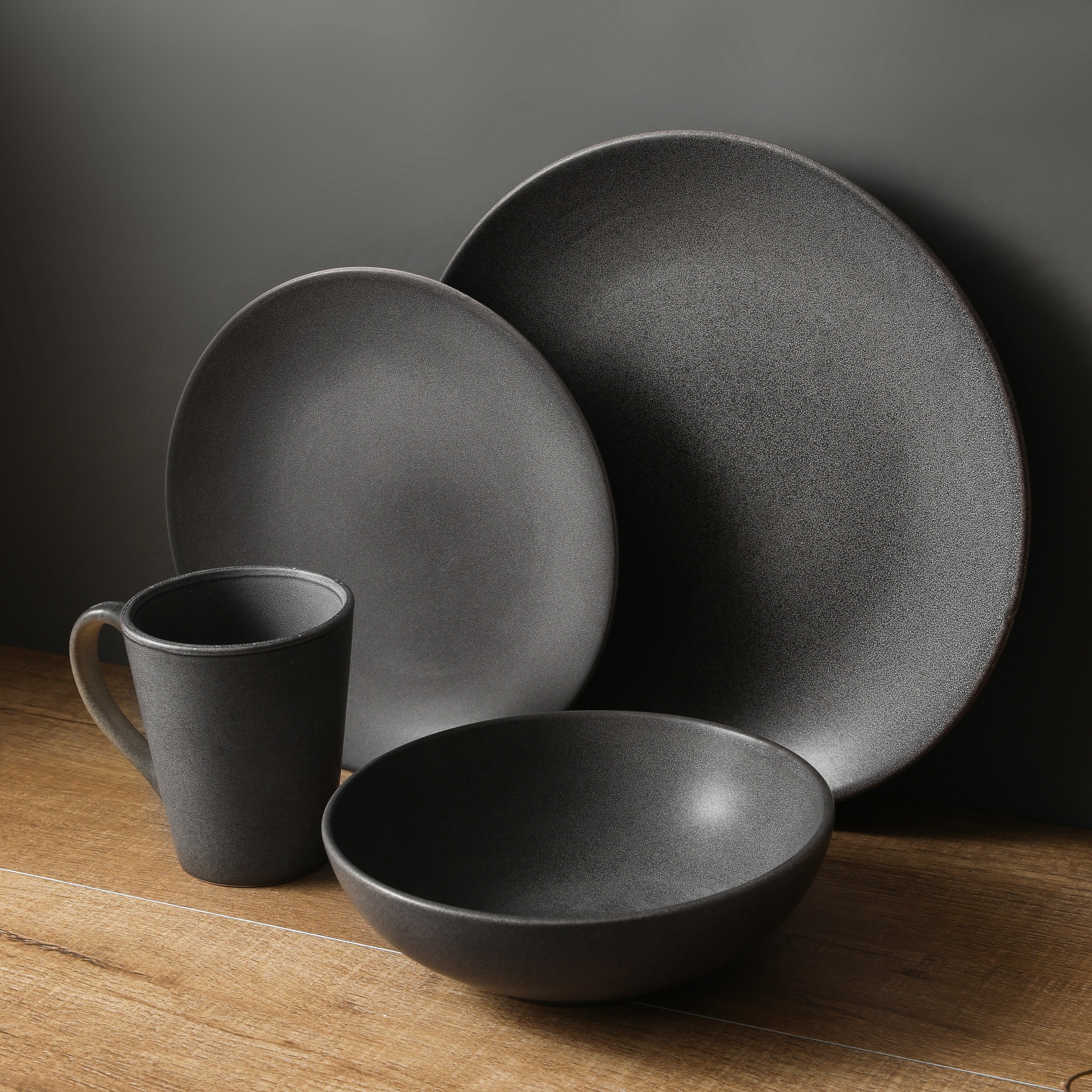 Premium Stoneware Dinnerware Set - 16-Piece Grey Dinner Plates, Bowls & Mugs Set for Everyday Use & Entertaining - Durable & Microwave Safe Dishware for Family Dining & Dinner Parties