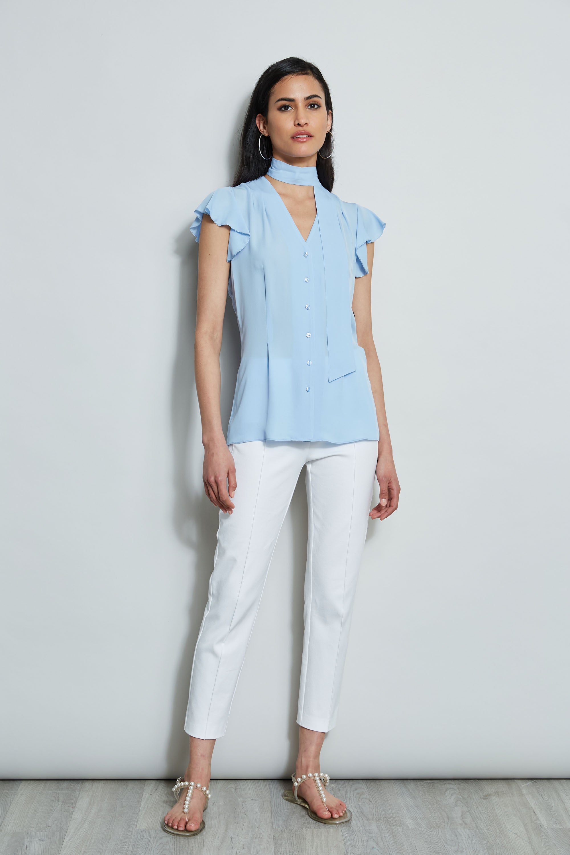 Flutter Sleeve Tie Front Blouse for Women - Elegant Flowy Tops for Office, Date Night & Summer Outfits