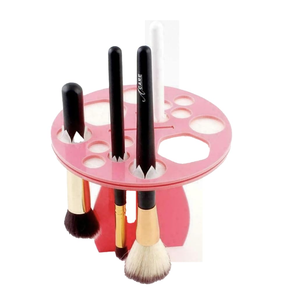 MERISH 14 Hole Makeup Brush Drying Rack & Holder Stand - Pink Cosmetic Organizer for Professional Makeup Brushes | Perfect for Salon, Home Vanity & Travel Makeup Storage