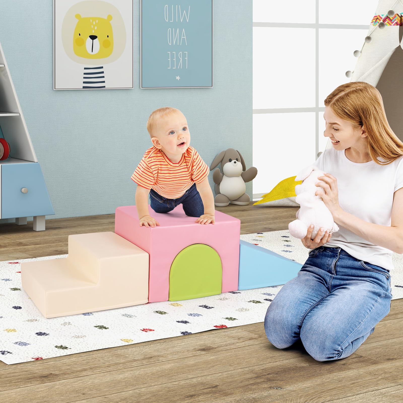 **HONEY JOY Soft Foam Climbing Blocks for Toddlers – Indoor Play Gym Set for Kids, Waterproof & Easy Clean Toddler Climbing Toys for Motor Skills Development – Perfect Gift for Boys & Girls (Pink) – Great for Playrooms, Daycares & Home Use**