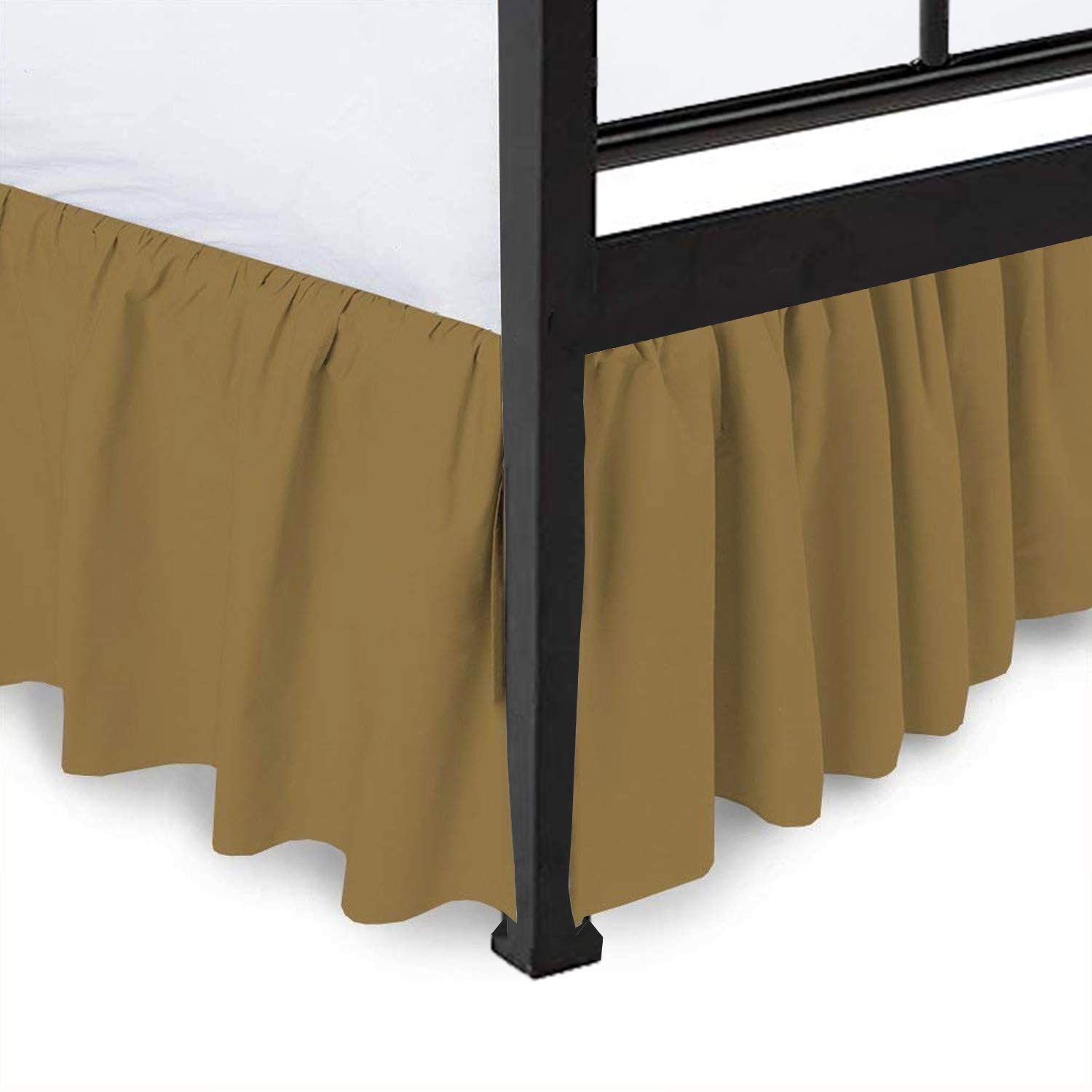 Ruffle Bed Skirt King Size - Wrinkle & Fade Resistant Split Corner Design, 28 Inch Drop Gathered Bed Skirt (Taupe Solid) - Perfect for Master Bedrooms & Guest Rooms