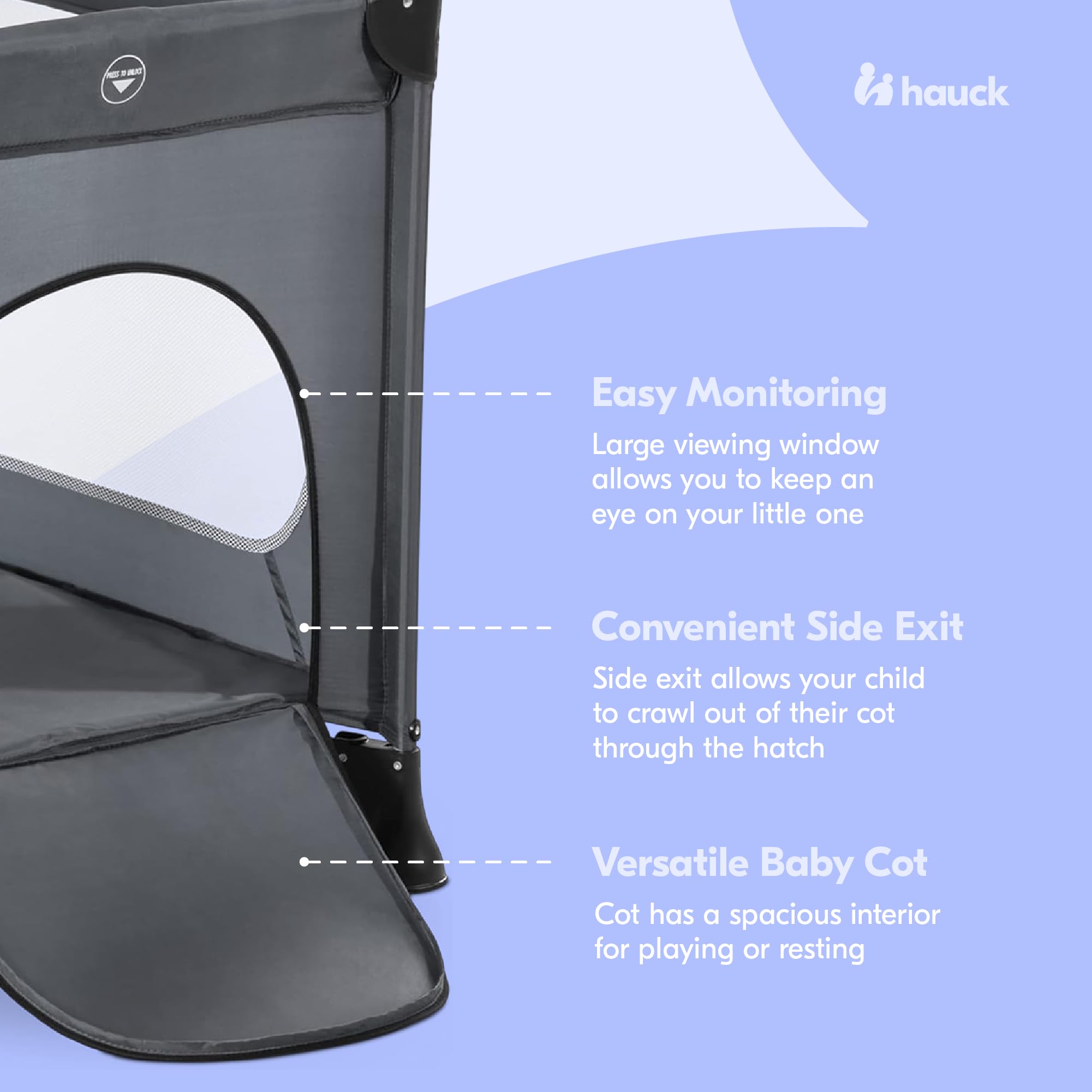 Hauck Dream N Play Plus Foldable Travel Cot & Portable Playpen for Baby & Toddler - Lightweight, Compact, Grey | Perfect for Travel, Home, Daycare & Outdoor Play