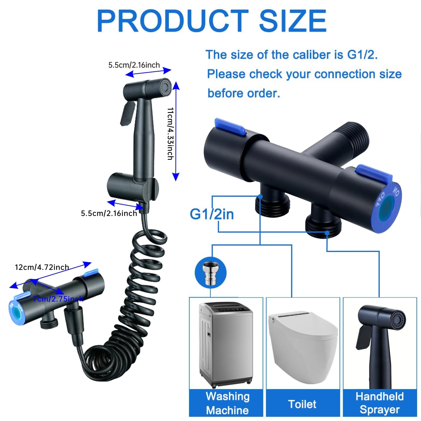 Premium 304 Stainless Steel Bidet Sprayer Kit with Dual Outlet Angle Valve - High Pressure Handheld Shower for Toilet Cleaning & Hygiene | No Electricity Needed | Perfect for Bathroom, RV & Portable Toilet Use (Black)