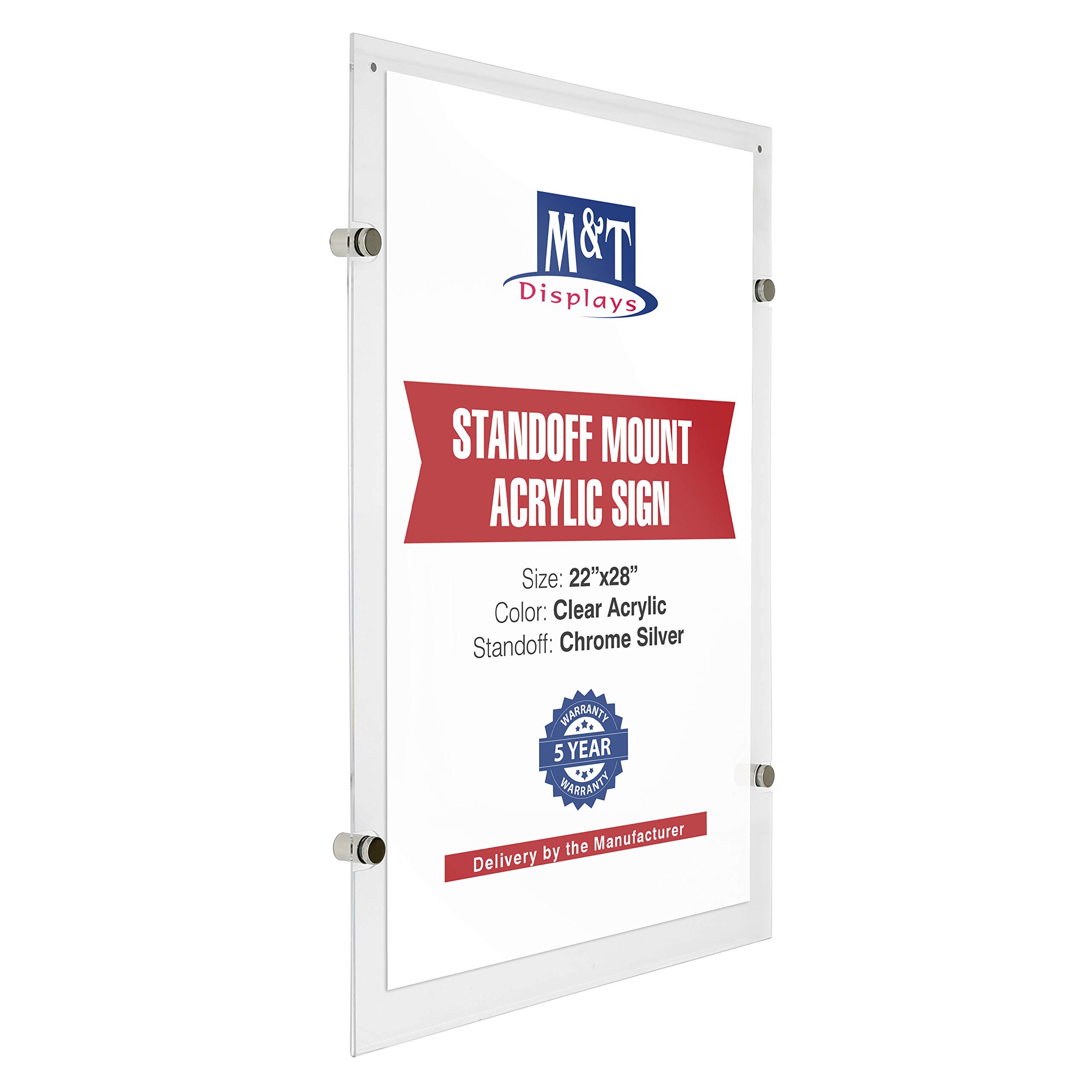 Floating Acrylic Picture Frame - Frameless Wall Mount Display for 22x28 Inch Posters, Photos, Certificates & Diplomas | Chrome Silver Standoff Hardware & Magnets | Perfect for Home, Office & Gallery Decor