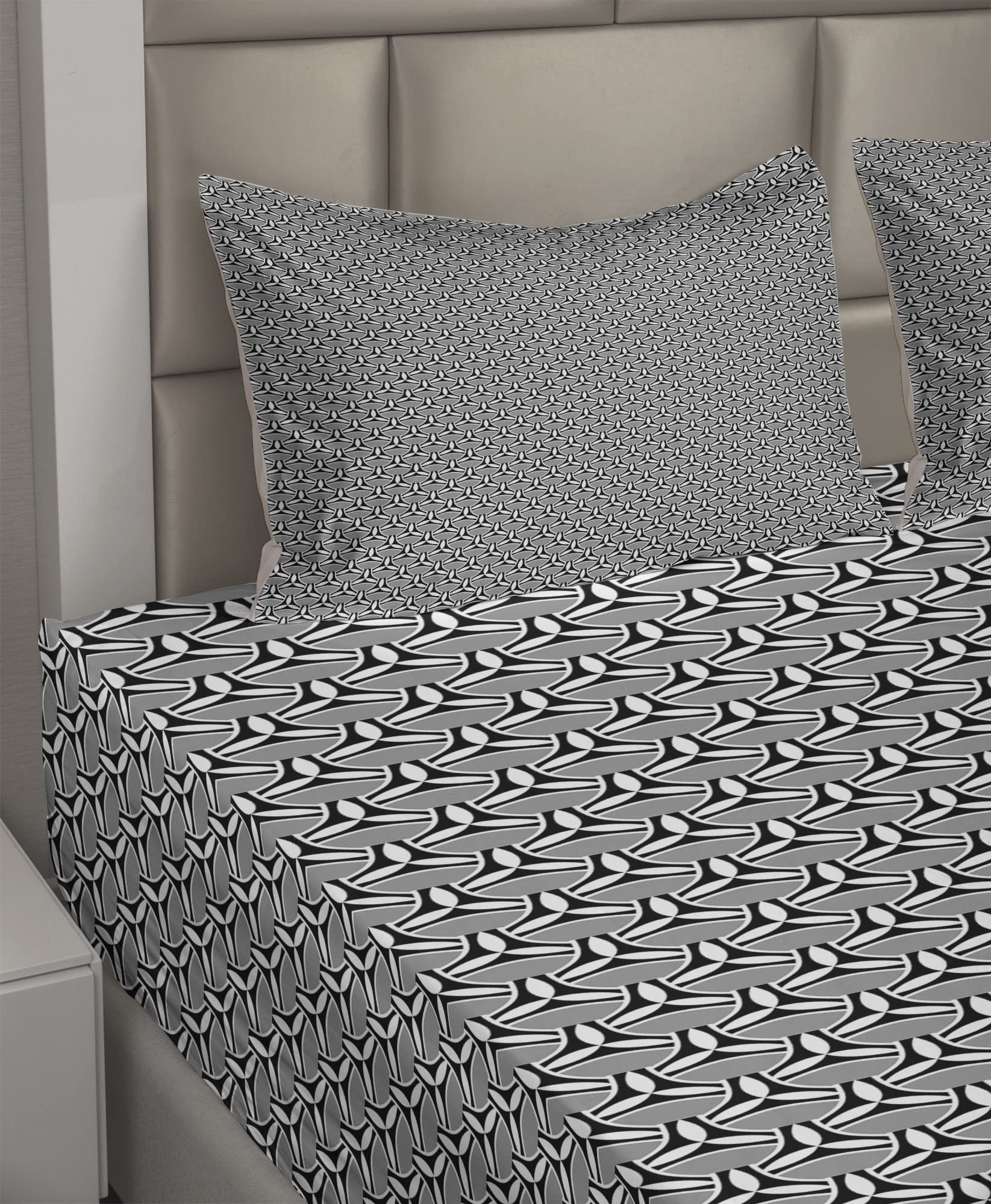 Ambesonne Abstract Geometric Print 4-Piece King Sheet Set - Modernist Design with Creative Motif, Fitted & Flat Sheets + Pillowcases, Charcoal Grey - Perfect for Contemporary Bedrooms, Guest Rooms & Airbnb Stays