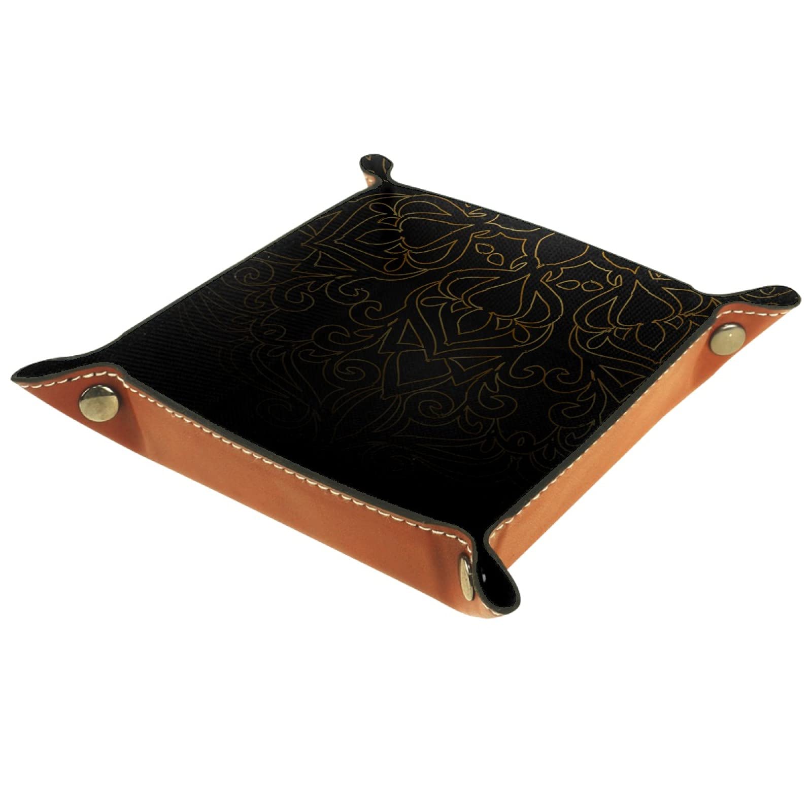Youran Elegant Gold Pattern Desktop Organizer Tray - Jewelry, Keys, Coins & Essentials Storage - 20.5x20.5cm Dresser Vanity Catchall Tray for Bedroom, Office & Bathroom Organization