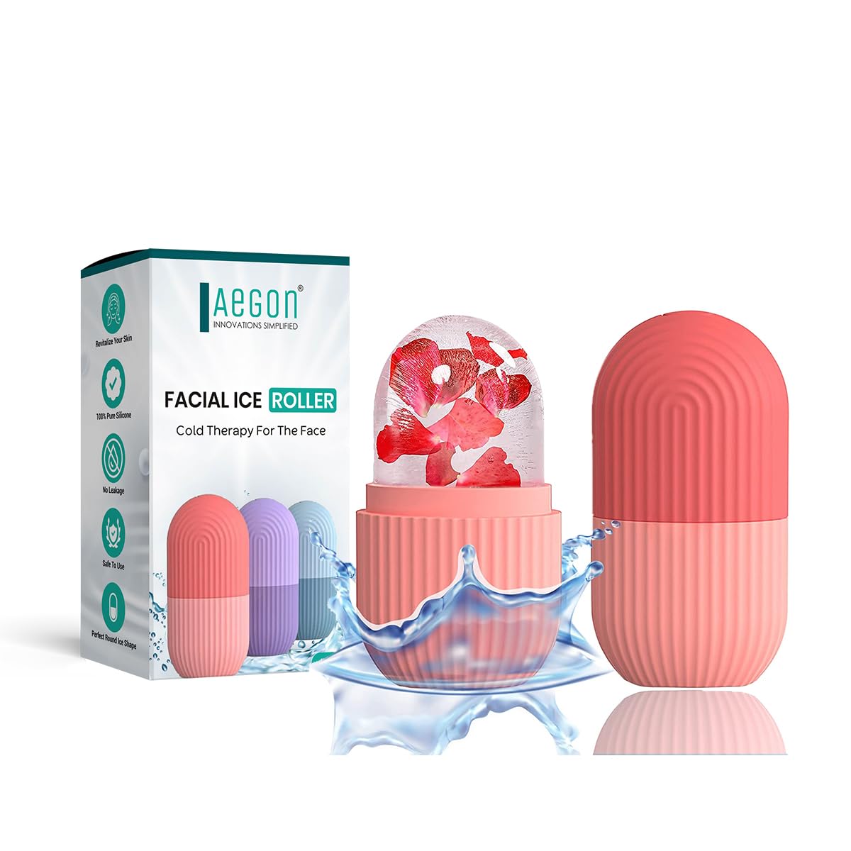 Aegon Ice Roller for Face - Cooling Face Massager for Men & Women | Reusable & Unbreakable Ice Cube Roller for Puffy Eyes & Glowing Skin (Pink) | Perfect for Morning Routine, Skincare & Post-Workout Recovery
