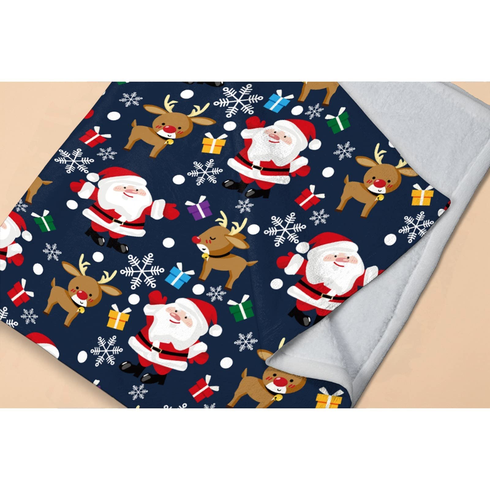 Christmas Santa Claus Snowflake Plush Fleece Throw Blanket - Ultra Soft Microfiber All Season Blanket for Bed, Couch & Sofa (60x50 inches) - Perfect for Teens, Winter Decor & Cozy Family Movie Nights
