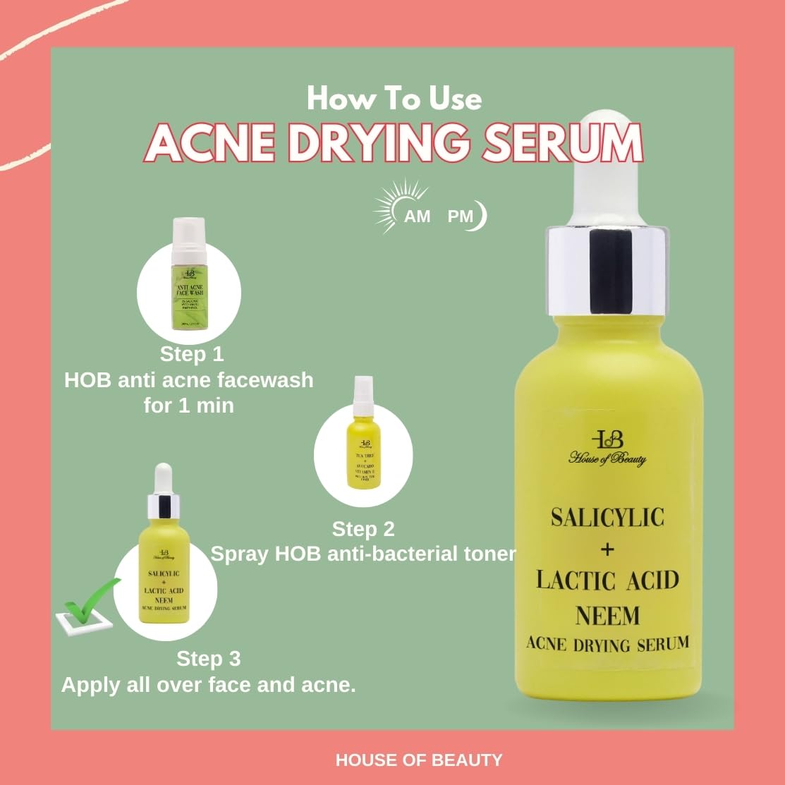 House of Beauty Acne Drying Serum - 30ml Fast-Acting Spot Treatment for Clear Skin | Perfect for Oily & Acne-Prone Skin | Day & Night Use