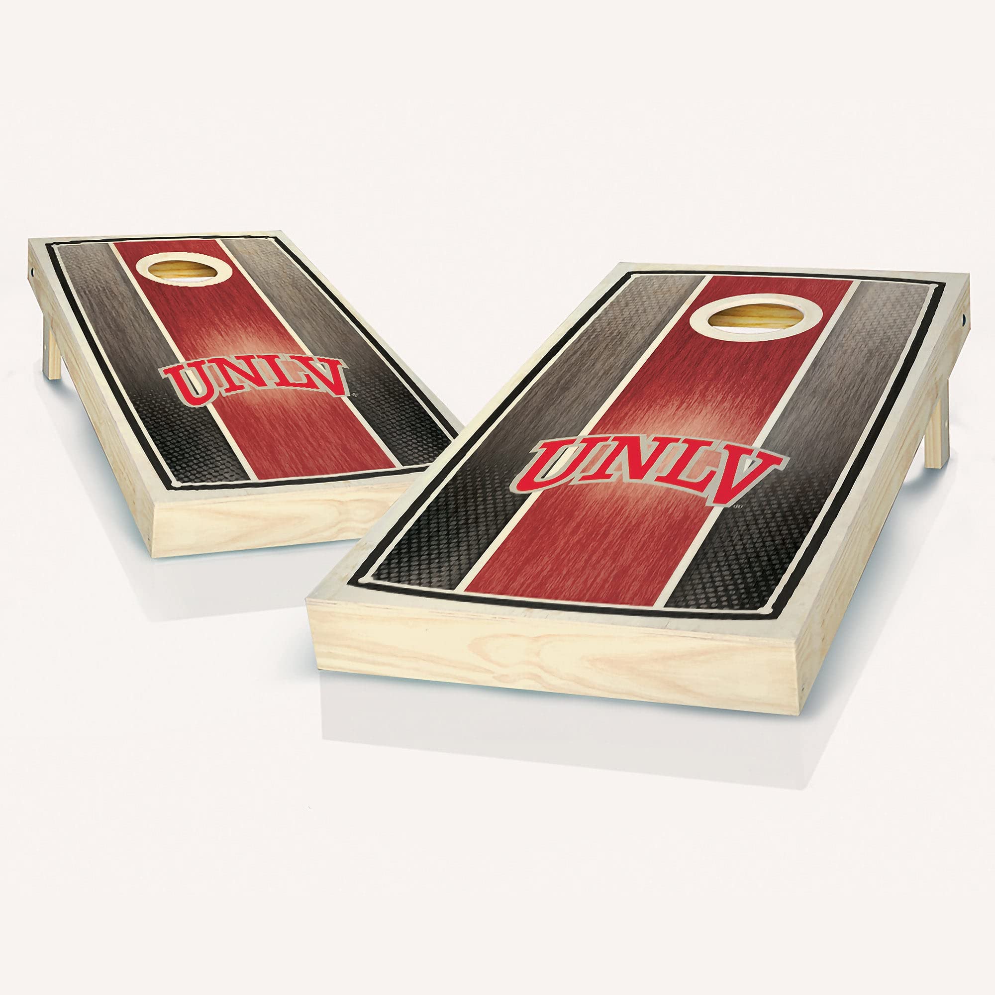UNLV Stained Stripe Cornhole Game Set - 2 Wooden Boards & 8 Bean Bags for Outdoor Tailgating, Backyard Parties and College Game Day Fun