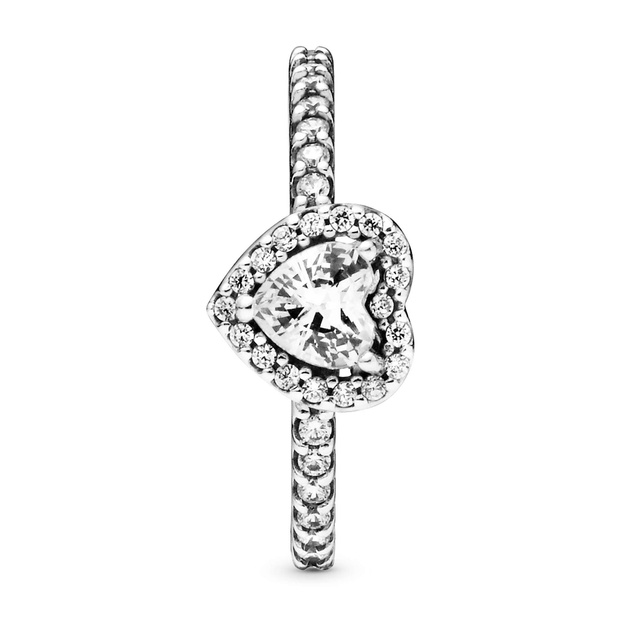 PANDORA Sterling Silver Elevated Heart Promise Ring for Women - Clear Cubic Zirconia Stackable Layering Ring - Size 7.5 with Gift Box - Perfect for Anniversaries, Valentine's Day & Romantic Gifts