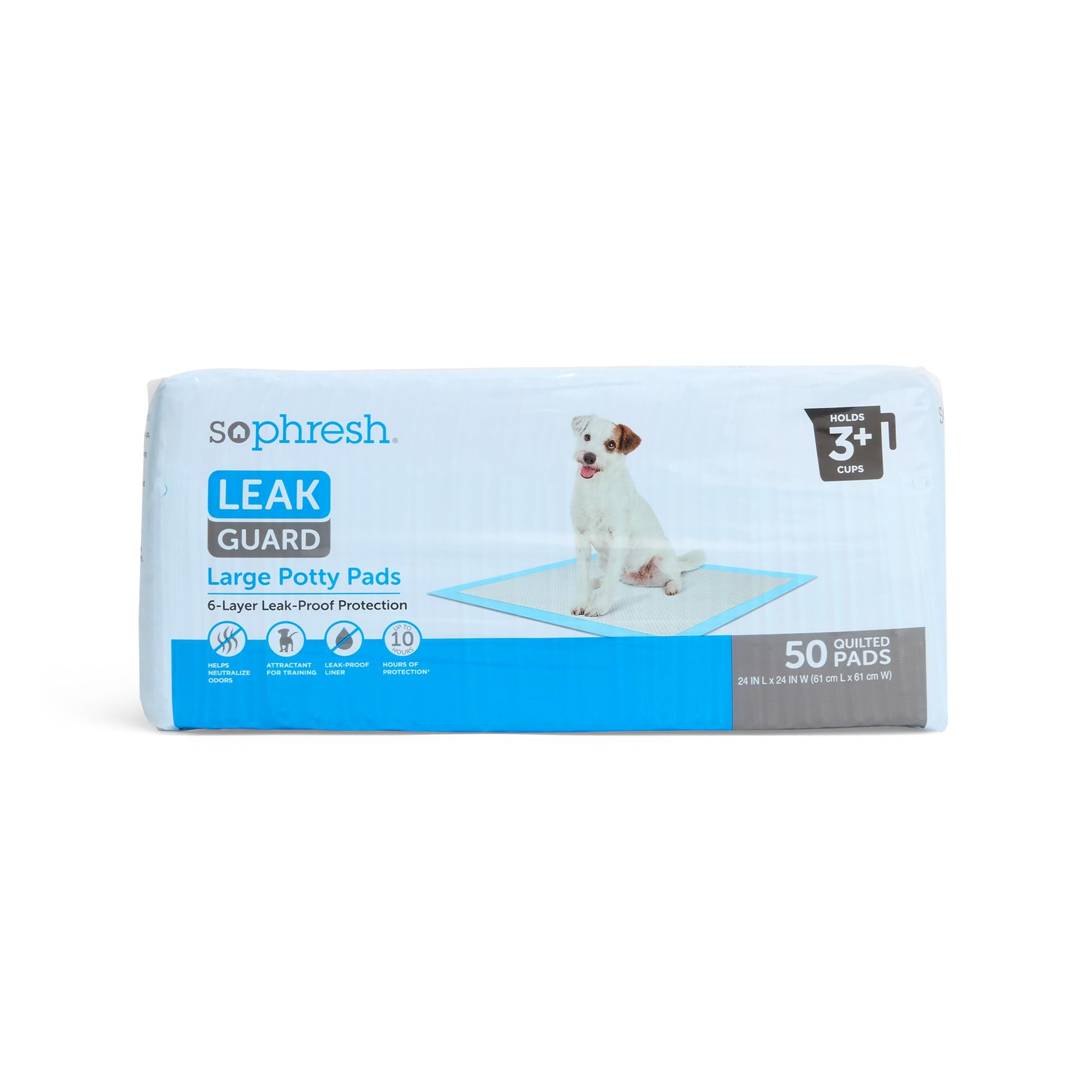 So Phresh Large Leak Guard Quilted Potty Pads - 50 Count White Dog Training Pads for Puppies & Adult Dogs - Super Absorbent for Indoor & Outdoor Use