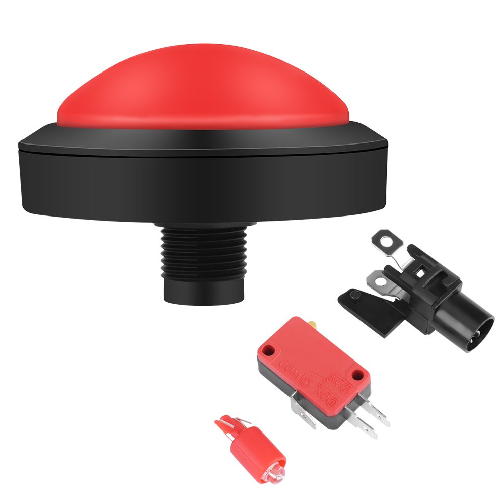 100mm LED Push Buttons - Large Convex LED Arcade Game Buttons for DIY 2 Player Control Panel Replacement (Red) - Perfect for Arcade Cabinets, Gaming Consoles, and DIY Retro Gaming Projects