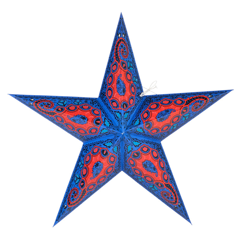 24 Pack Blue Paisley Paper Star Lanterns - Hanging Wedding & Party Decorations for Indoor/Outdoor Events, Baby Showers & Home Decor