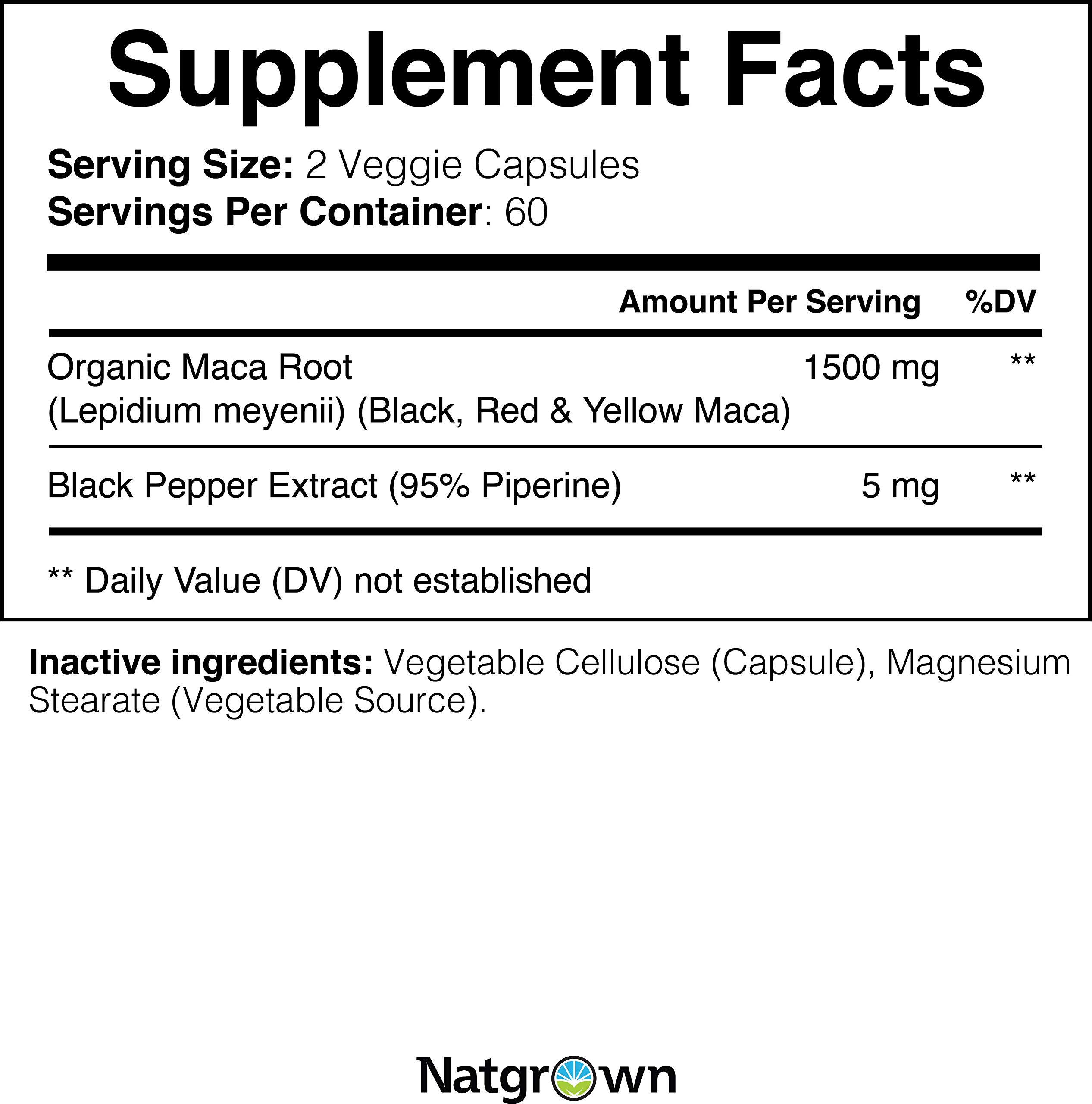 Organic Maca Root Powder Capsules 1500mg - Peruvian Black, Red & Yellow Maca Extract Supplement for Men & Women - Vegan, Non-GMO, Gluten-Free - Boost Energy, Libido & Hormone Balance - Perfect for Smoothies, Coffee & Daily Wellness Routine