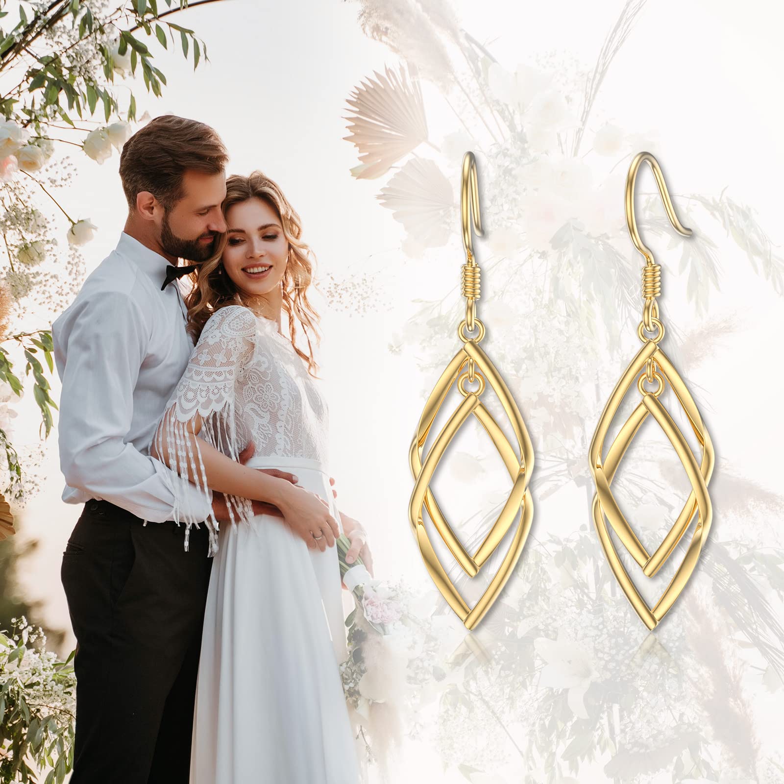 14K Gold Dangle Drop Earrings for Women - Real Gold Classic Infinity Hoop Earrings for Wife, Mother, Friend - Perfect for Weddings, Parties & Special Occasions