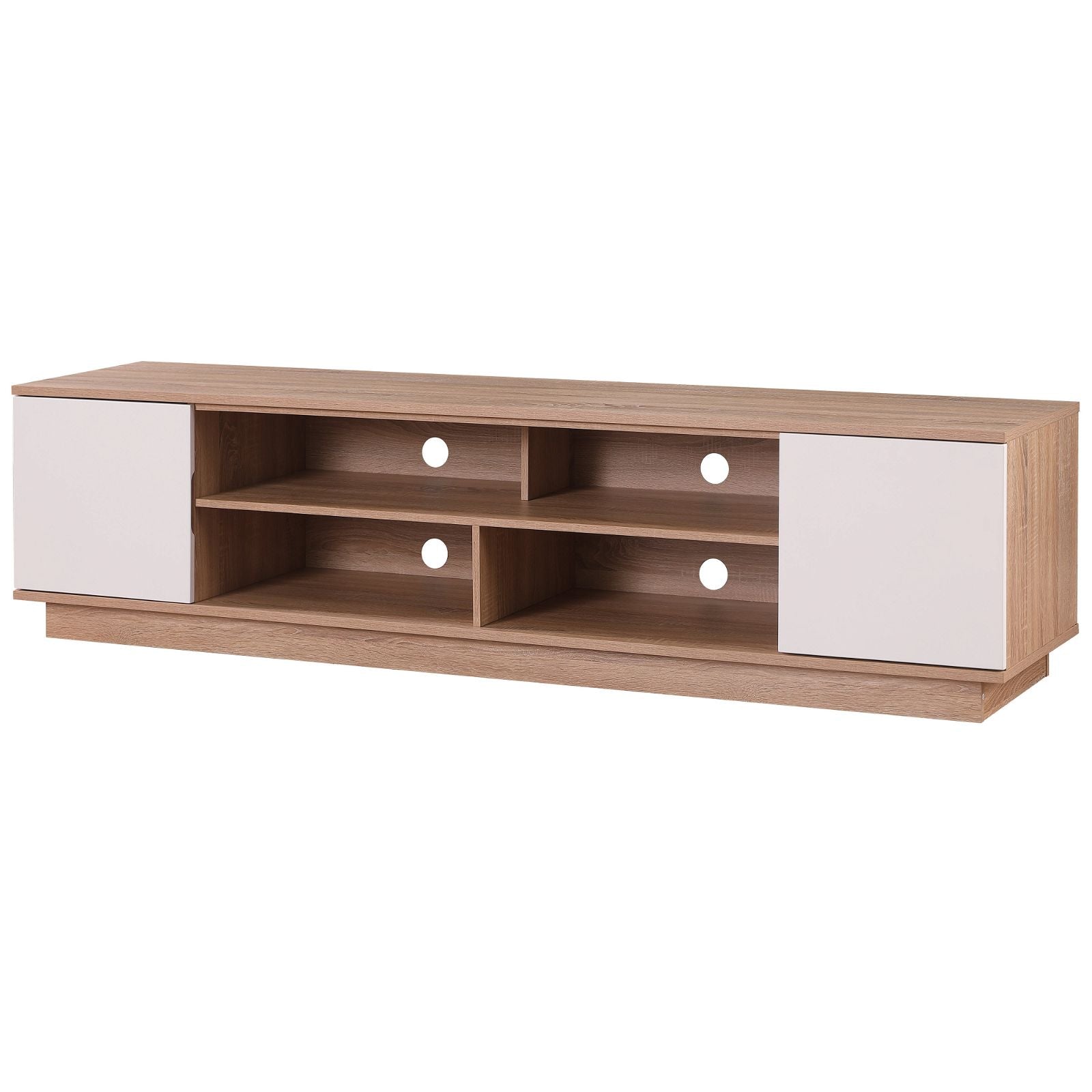 DELUX 200cm Oak & White TV Stand Entertainment Unit with Storage - Modern Media Console for Living Room, Home Theater & Gaming Setup