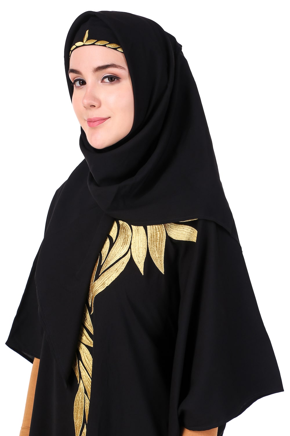 Handmade Gold Embroidered Multi-Leaf Design Kaftan Dress - Elegant Boho Chic Loungewear for Women, Perfect for Beach Cover-ups, Resort Wear & Summer Evenings
