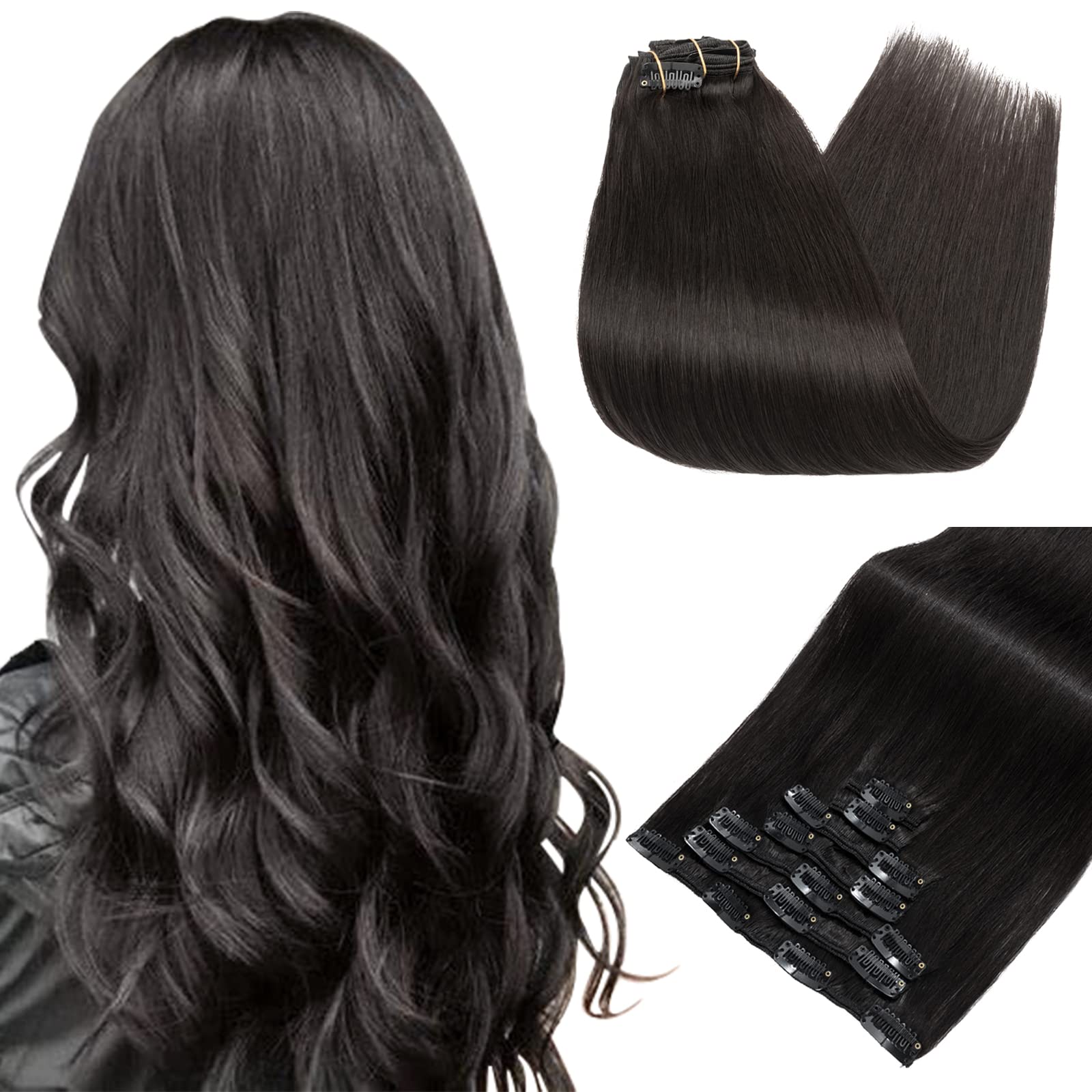 SEGO Clip In Hair Extensions 14/16/18/20/22 Inch - 7PCS 120g Real Human Hair Seamless Balayage Double Weft for Women - Natural Straight Hair Extensions for Daily Styling, Parties & Special Occasions