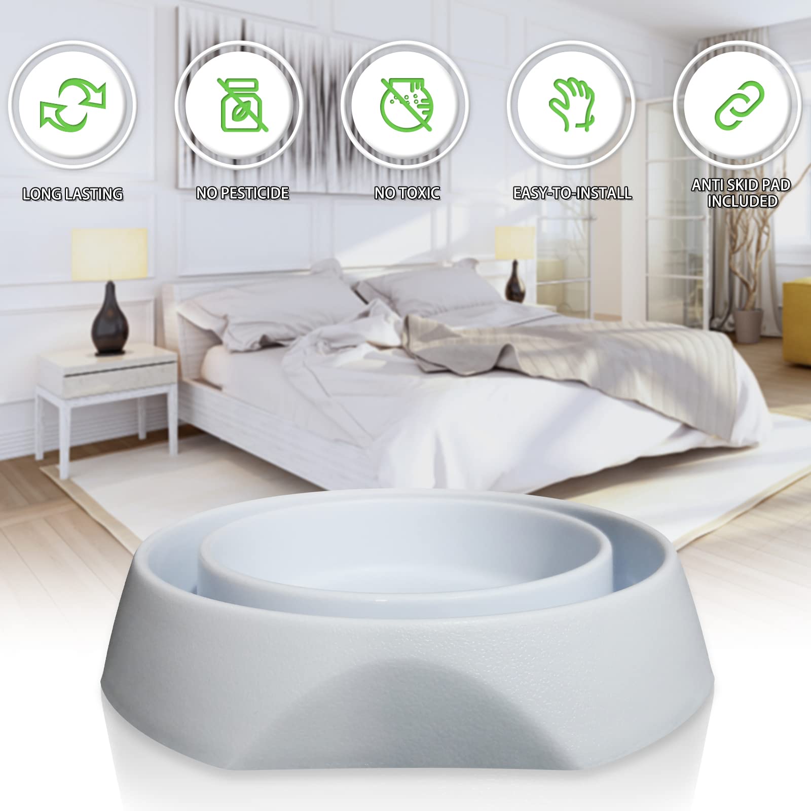 Bed Bug Interceptors with Anti-Skid Pads - 8 Pack White Bed Bug Traps & Detectors for Mattress, Furniture & Travel Use