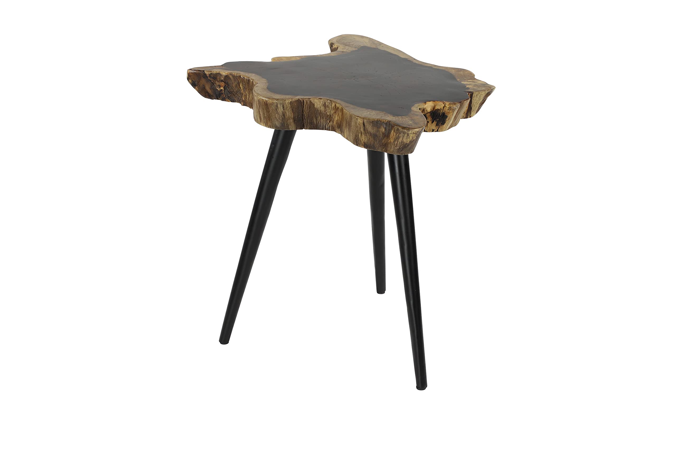 Handmade Live Edge Wood Side Table with Black Metal Tripod Legs - 24