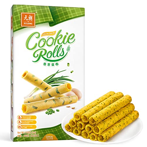EULONG Green Onion Egg Rolls - Crispy Individually Wrapped Cookies & Biscuits (5.3oz Pack of 2) - Perfect Holiday Snacks, Party Favors & Office Treats