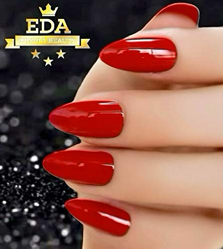 Long Almond Stiletto Press On Nails with Nail Glue - 24PCS Reusable Fake Nails Kit for Women, Hot Glam Acrylic Nails for Parties, Weddings & Special Occasions