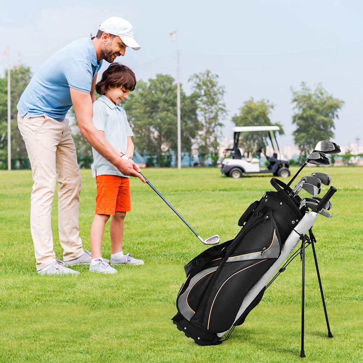 Mayjooy Golf Stand Bag - Lightweight & Portable Golf Bag with 8-Way Dividers | Durable Fabric & Easy Storage | Perfect for Golf Course, Driving Range & Travel | Black