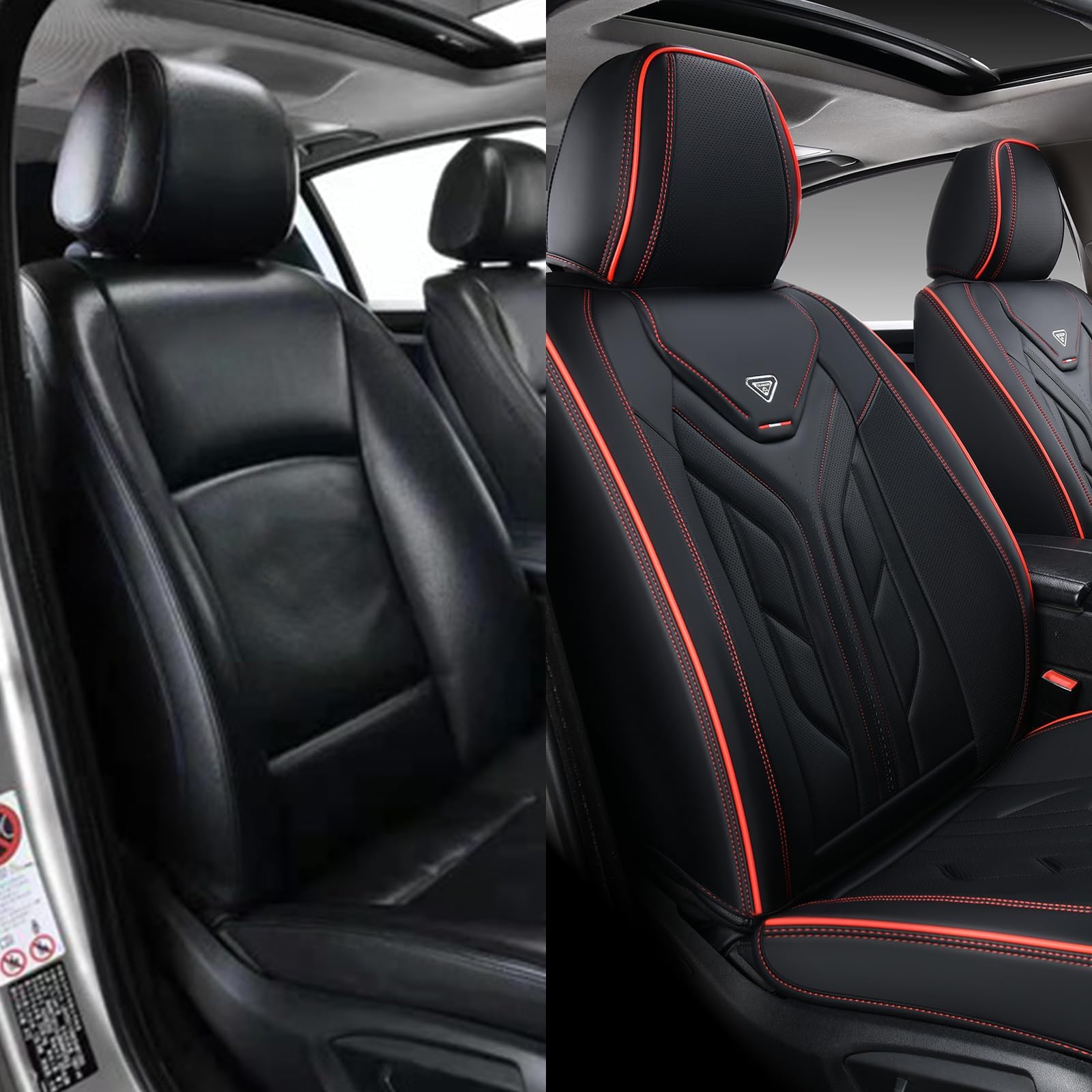 Leather Car Seat Covers 2PCS - Front Seat Protectors for Sedans & SUVs - Black & Red - Perfect for Daily Commute & Road Trips