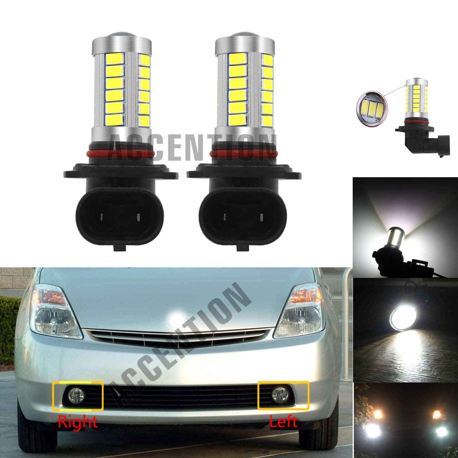 2Pcs LED Fog Light Bulbs for Toyota Prius 2004-2009, Echo, MR2 Spyder, Scion xA 2002-2009 - Super Bright White Front LED Replacement Bulbs - Perfect for Night Driving & Enhanced Visibility in Foggy Conditions
