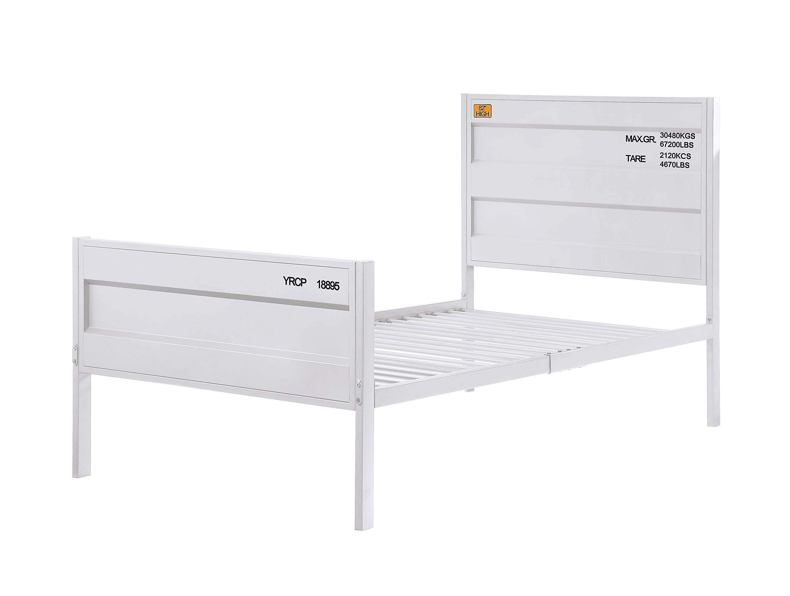 Benjara White Industrial Metal Twin Size Bed with Straight Leg Support - Sturdy & Stylish for Modern Bedrooms, Kids Rooms & Small Spaces